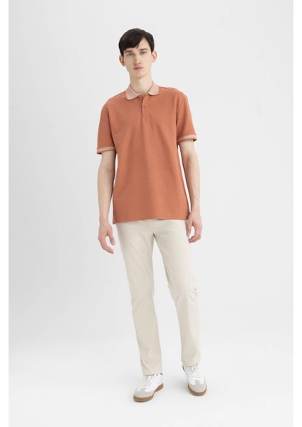 New Regular Fit Polo Yaka Waffle Kısa Kollu Basic Düz Tişört B4508AX24SP