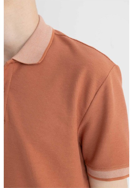 New Regular Fit Polo Yaka Waffle Kısa Kollu Basic Düz Tişört B4508AX24SP