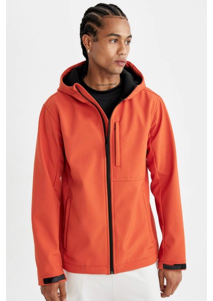 Fit Su İtici Softshell Polar Regular Fit Kapüşonlu Fermuarlı Mevsimlik Baharlık Yağmurluk A2122AX24AU