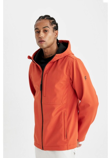 Fit Su İtici Softshell Polar Regular Fit Kapüşonlu Fermuarlı Mevsimlik Baharlık Yağmurluk A2122AX24AU