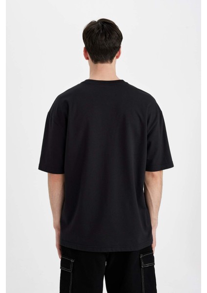 Oversize Geniş Kalıp Bisiklet Yaka Kısa Kollu Basic Düz Ağır Kumaş Tişört X3926AZ24AU