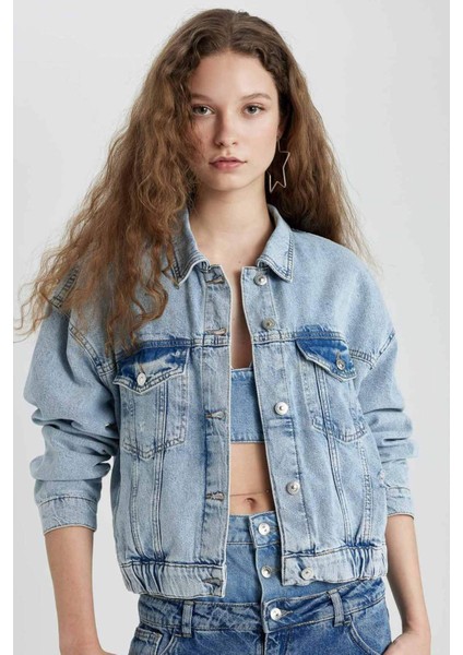 Gömlek Yaka Düğmeli Cepli Jean Bomber Ceket C4112AX24SP