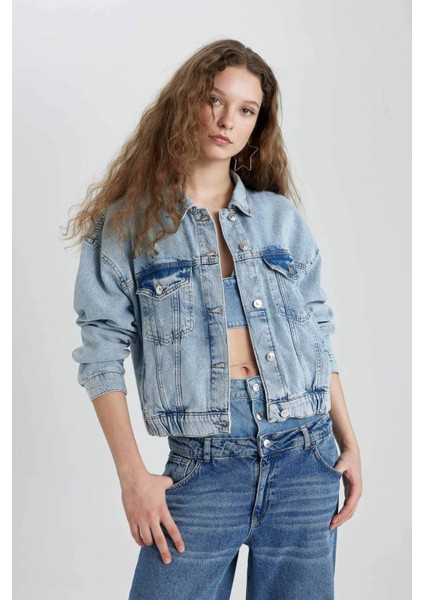 Gömlek Yaka Düğmeli Cepli Jean Bomber Ceket C4112AX24SP