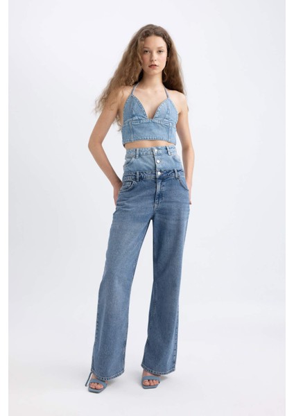Boyundan Bağlamalı Crop Jean Bluz C5862AX24SP