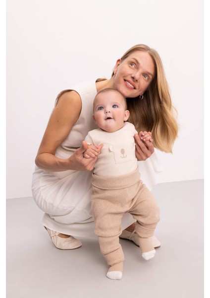 Erkek Bebek 3'lü Takım Fitilli Kaşkorse Çıtçıtlı Kısa Kollu Body Alt Fular