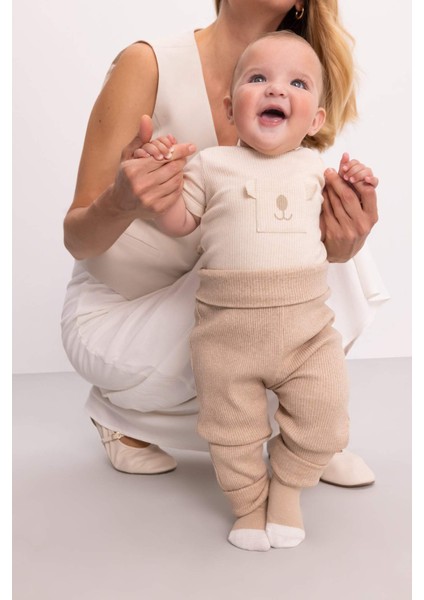 Erkek Bebek 3'lü Takım Fitilli Kaşkorse Çıtçıtlı Kısa Kollu Body Alt Fular