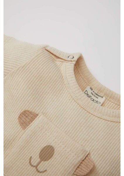 Erkek Bebek 3'lü Takım Fitilli Kaşkorse Çıtçıtlı Kısa Kollu Body Alt Fular