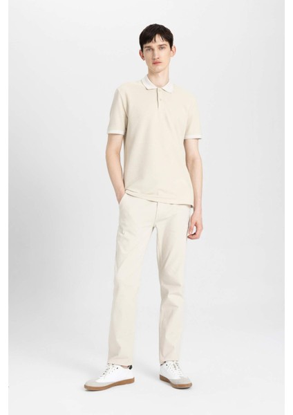 New Regular Fit Polo Yaka Waffle Kısa Kollu Basic Düz Tişört B4508AX24SP