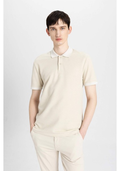 New Regular Fit Polo Yaka Waffle Kısa Kollu Basic Düz Tişört B4508AX24SP