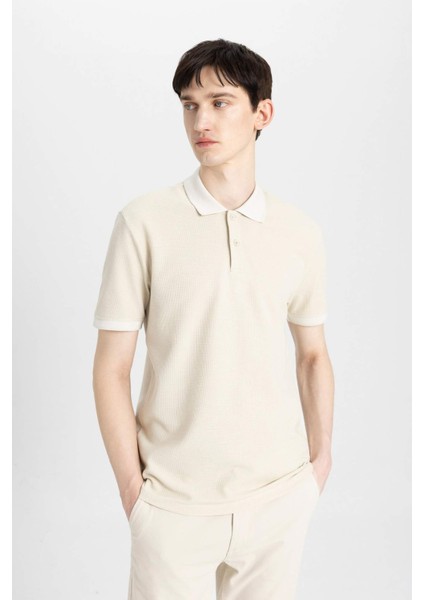 New Regular Fit Polo Yaka Waffle Kısa Kollu Basic Düz Tişört B4508AX24SP