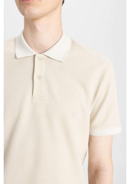 New Regular Fit Polo Yaka Waffle Kısa Kollu Basic Düz Tişört B4508AX24SP