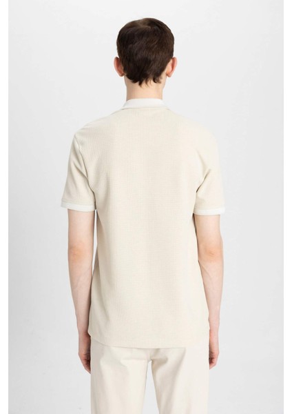 New Regular Fit Polo Yaka Waffle Kısa Kollu Basic Düz Tişört B4508AX24SP