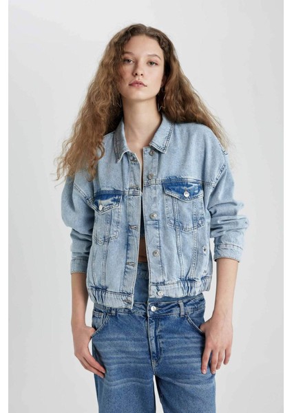 Gömlek Yaka Düğmeli Cepli Jean Bomber Ceket C4112AX24SP