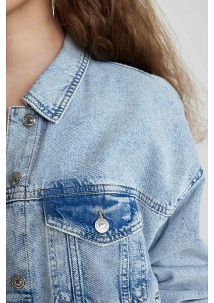Gömlek Yaka Düğmeli Cepli Jean Bomber Ceket C4112AX24SP