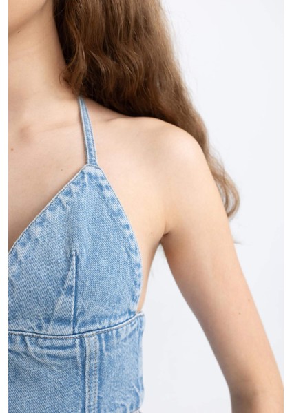 Boyundan Bağlamalı Crop Jean Bluz C5862AX24SP