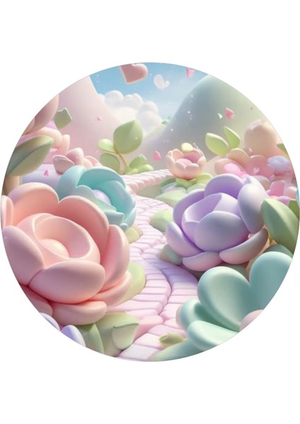 Yenilebilir Yuvarlak Pasta Resim Baskısı 20 cm Şekerli Kağıt Çiçek Temalı 123