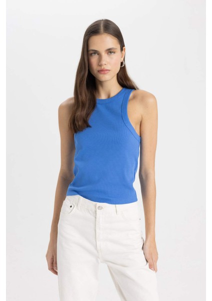 Slim Fit Dar Kesim Halter Yaka Fitilli Kaşkorse Atlet C4078AX24SP