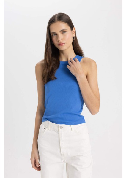 Slim Fit Dar Kesim Halter Yaka Fitilli Kaşkorse Atlet C4078AX24SP