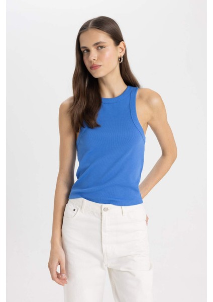 Slim Fit Dar Kesim Halter Yaka Fitilli Kaşkorse Atlet C4078AX24SP