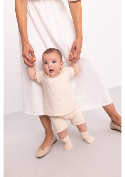 Kız Bebek 2'li Takım Kısa Kollu Fırfırlı Yaka Bluz Şort