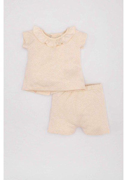 Kız Bebek 2'li Takım Kısa Kollu Fırfırlı Yaka Bluz Şort