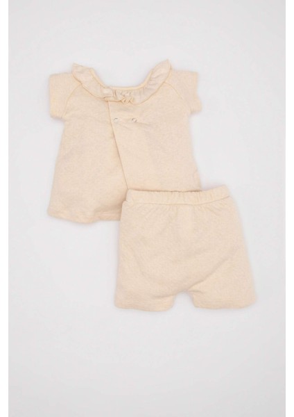 Kız Bebek 2'li Takım Kısa Kollu Fırfırlı Yaka Bluz Şort