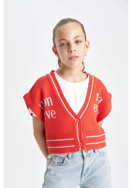 Kız Çocuk V Yaka Triko Yelek C6928A824AU