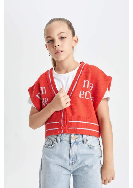 Kız Çocuk V Yaka Triko Yelek C6928A824AU