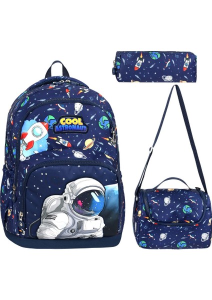 Ultra Lüks Erkek Çocuk Ortopedik Su Geçirmez Astronot İlkokul Çantası Termal Beslenme Ve Kalemlik