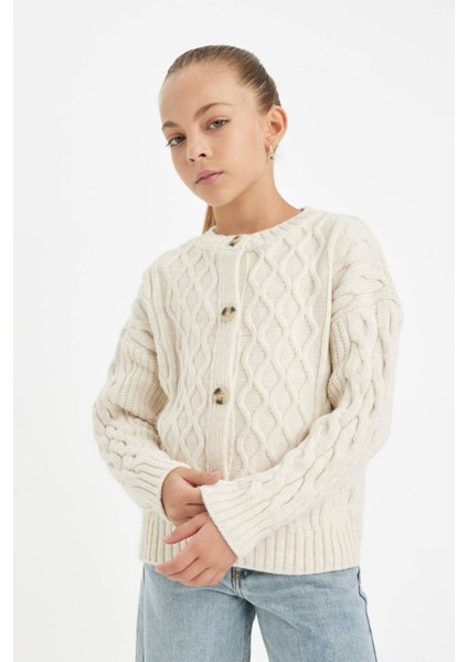 Kız Çocuk Triko Bisiklet Yaka Düğmeli Hırka C6937A824AU