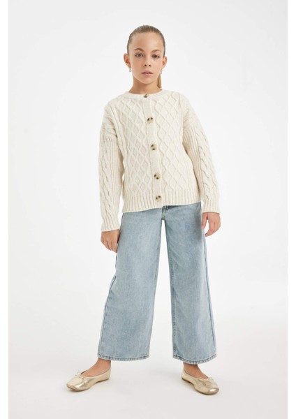 Kız Çocuk Triko Bisiklet Yaka Düğmeli Hırka C6937A824AU