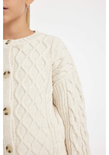 Kız Çocuk Triko Bisiklet Yaka Düğmeli Hırka C6937A824AU