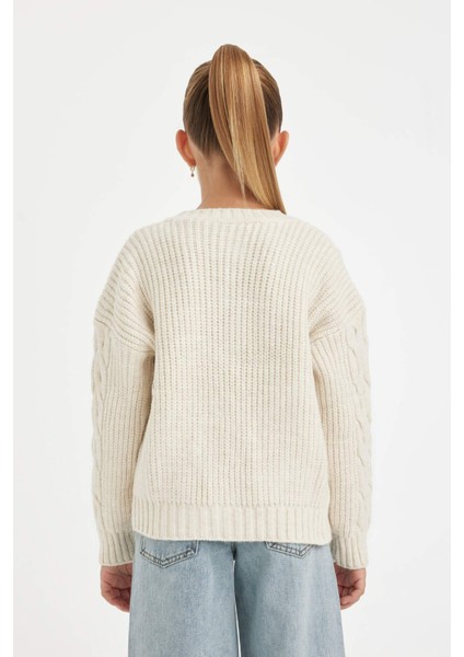 Kız Çocuk Triko Bisiklet Yaka Düğmeli Hırka C6937A824AU