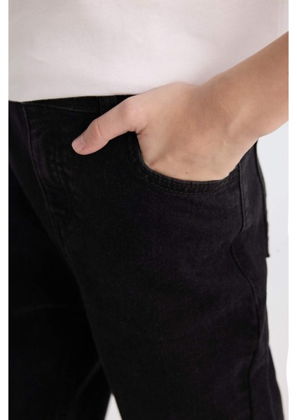 Erkek Çocuk Okul Slim Fit Dar Kesim Düz Paça Cepli Siyah Basic Düz Jean Pantolon