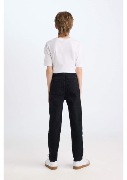 Erkek Çocuk Okul Slim Fit Dar Kesim Düz Paça Cepli Siyah Basic Düz Jean Pantolon
