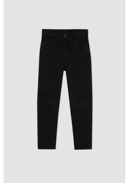Erkek Çocuk Okul Slim Fit Dar Kesim Düz Paça Cepli Siyah Basic Düz Jean Pantolon