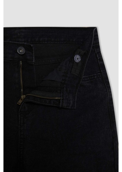 Erkek Çocuk Okul Slim Fit Dar Kesim Düz Paça Cepli Siyah Basic Düz Jean Pantolon