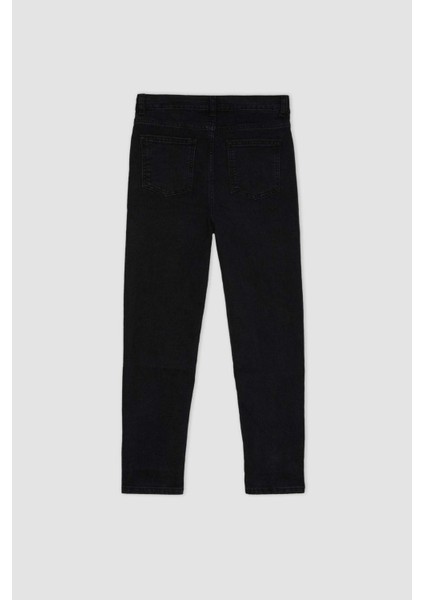 Erkek Çocuk Okul Slim Fit Dar Kesim Düz Paça Cepli Siyah Basic Düz Jean Pantolon