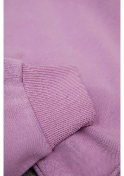 Kız Çocuk Lila Relax Fit Bisiklet Yaka Pamuklu Basic Düz Okul Sweatshirt A2797A824AU