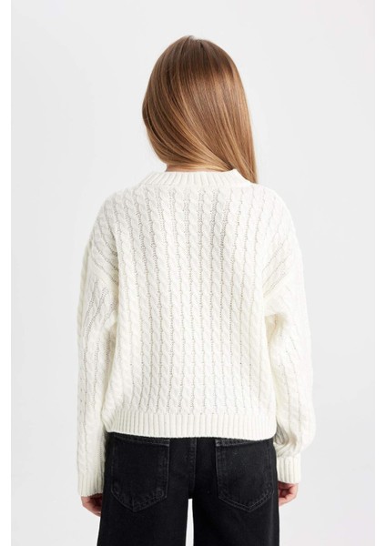 Kız Çocuk Ekru Standart Fit Bisiklet Yaka Triko Kazak C6973A824AU