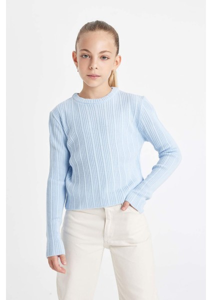 Kız Çocuk Mavi Standart Fit Bisiklet Yaka Triko Kazak C6911A824AU