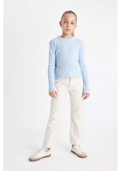 Kız Çocuk Mavi Standart Fit Bisiklet Yaka Triko Kazak C6911A824AU