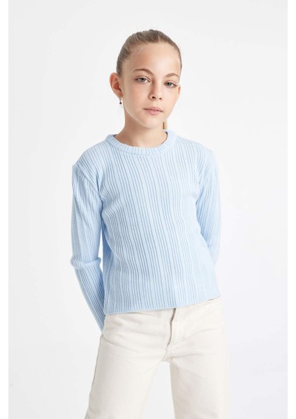 Kız Çocuk Mavi Standart Fit Bisiklet Yaka Triko Kazak C6911A824AU