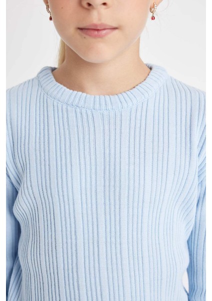 Kız Çocuk Mavi Standart Fit Bisiklet Yaka Triko Kazak C6911A824AU