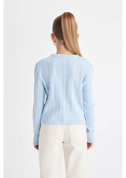 Kız Çocuk Mavi Standart Fit Bisiklet Yaka Triko Kazak C6911A824AU