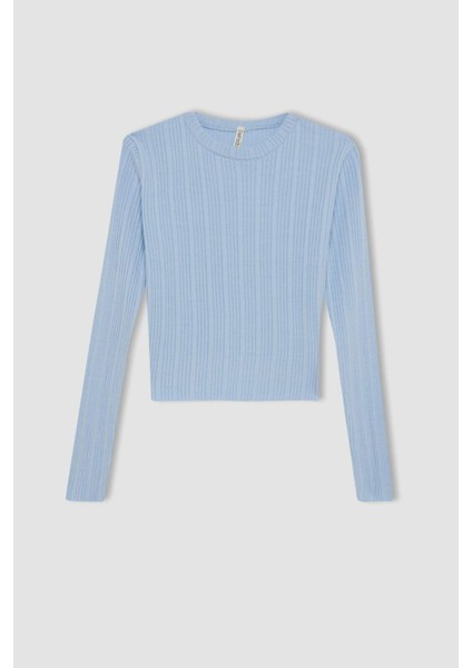 Kız Çocuk Mavi Standart Fit Bisiklet Yaka Triko Kazak C6911A824AU