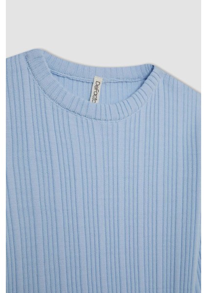 Kız Çocuk Mavi Standart Fit Bisiklet Yaka Triko Kazak C6911A824AU