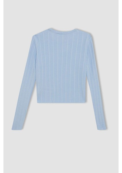 Kız Çocuk Mavi Standart Fit Bisiklet Yaka Triko Kazak C6911A824AU