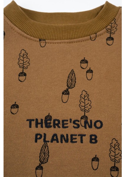 Çocuk Eşofman Takımı Kahve Fındık Desenli Organik Pamuk