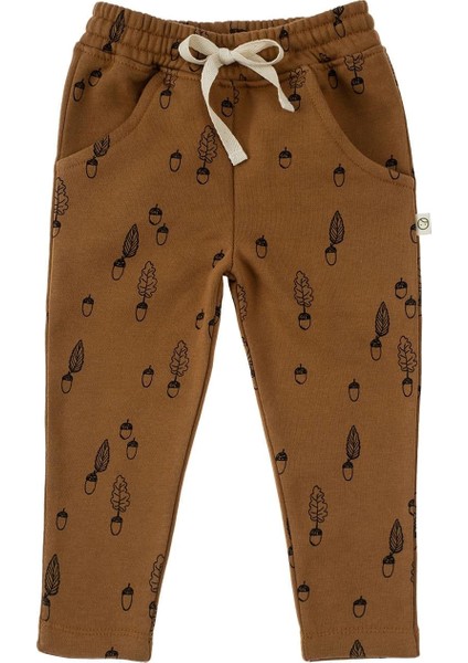 Çocuk Eşofman Takımı Kahve Fındık Desenli Organik Pamuk